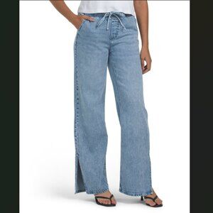 NEW REWASH Knit Denim Relaxed Wide Leg Pants in indigo for women 825 2t7
